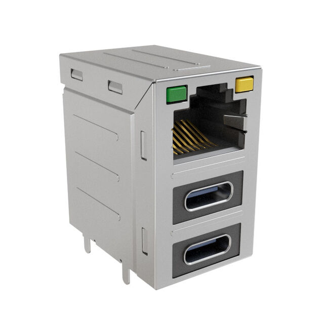 安費(fèi)諾模塊化連接器 RJE36188344CH 堆疊 RJ45，2 個(gè) USB Type C，帶 LED G/Y