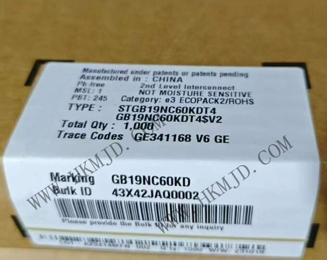 意法半導(dǎo)體功率晶體管_STGB19NC60KDT4_短路保護IGBT 20 A、600 V