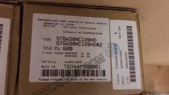 ST TO-247-3 | STGW30NC120HD：N溝道1200 V、30 A超快PowerMESH IGBT