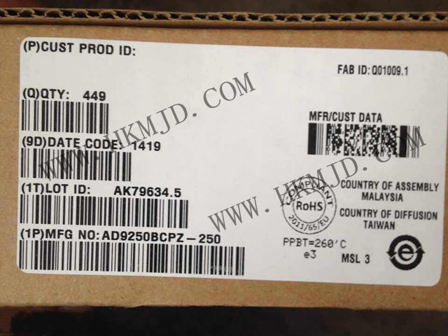 AD9250BCPZ-250模數(shù)轉換器的特點：250 MSPS、JESD204B、14位雙通道ADC